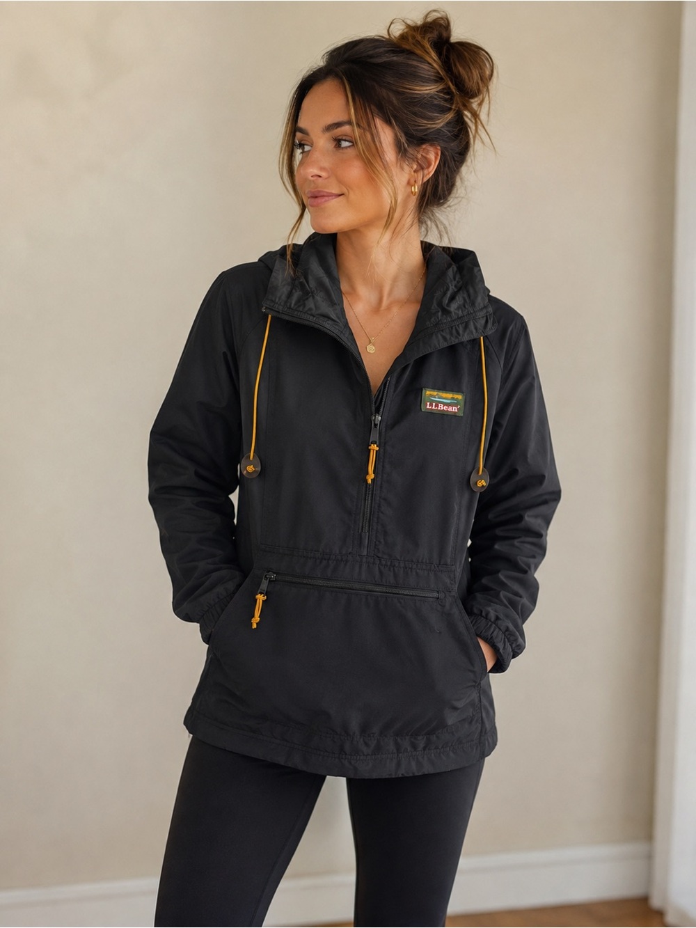 L.L. Bean Black Packable Anorak Pullover Jacket- Small Petite